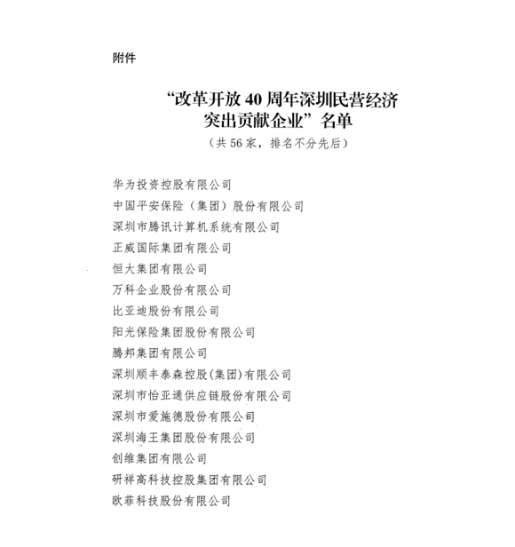 喜讯，公海赌船供应链荣获“改革开放40周年深圳民营经济突出贡献企业”称号  